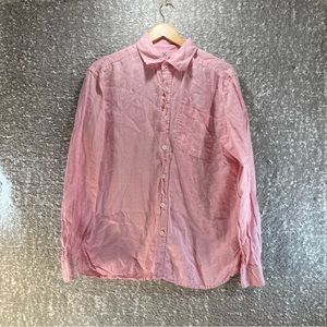 HIHO Men's Pink Long Sleeve Button Down Linen Shirt Size M Pocket